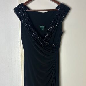 Elegant Long Formal Black Sequin Dress by Ralph Lauren. Size 4